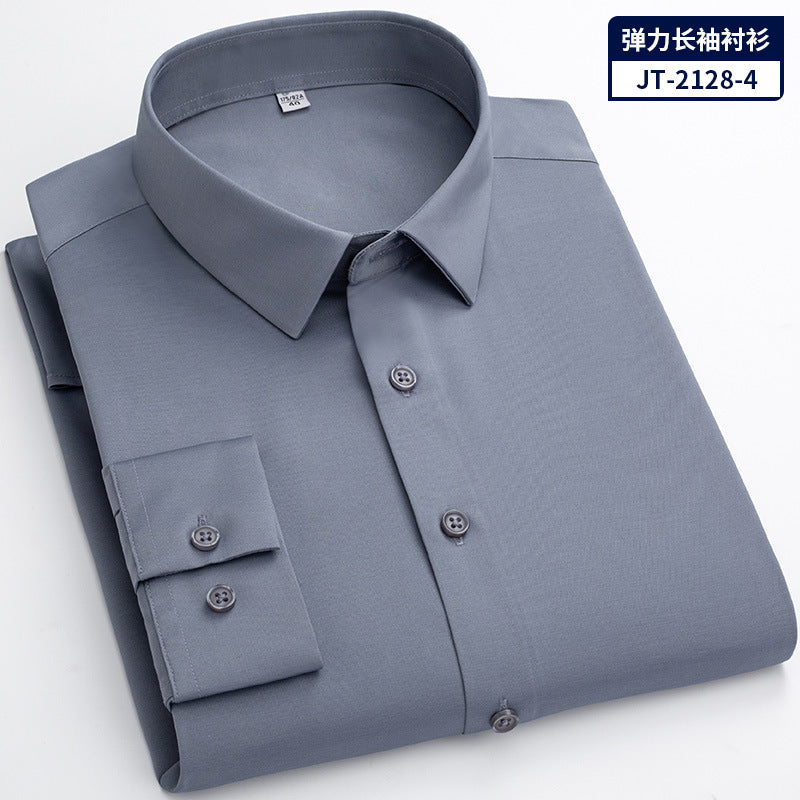 Stretch Silk Men's Shirt Long-sleeved New Solid Color Business Professional Overalls Work Shirt