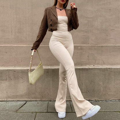 Pantalon une pièce décontracté pour femmes, couleur unie, sans manches, sans bretelles, dos, mode décontractée, nouvelle collection automne 