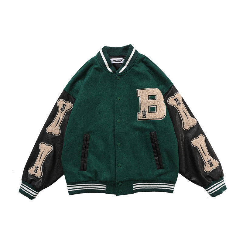 National Trend Letter Embroidery Baseball Uniform Men's Street Fashion Brand Contrast Color Splicing Jacket Hip-hop Trend Personality Jacket