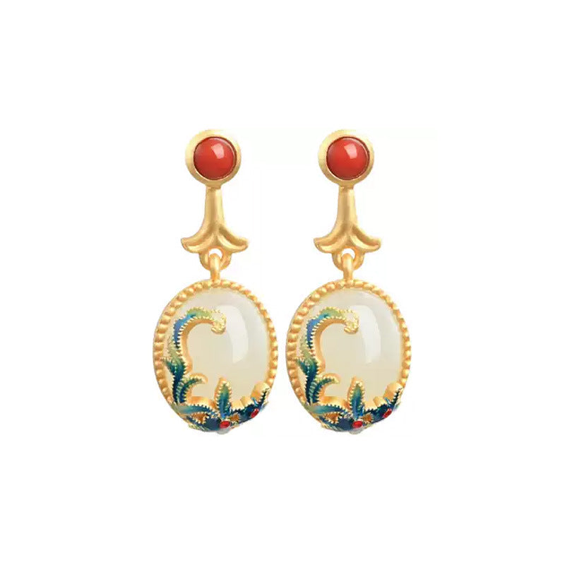 The Icing On The Cake Sterling Silver Ancient Gold Hetian Jade Earrings Female Summer Chinese Style Retro National Tide Earrings Earrings Earrings