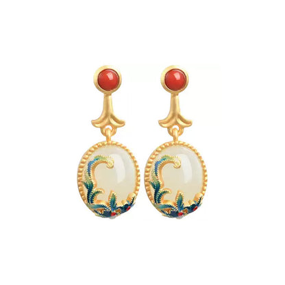 La Cerise Sur Le Gâteau Boucles D'oreilles En Argent Sterling Or Antique Hetian Jade Femme Été Style Chinois Rétro Marée Nationale Boucles D'oreilles Boucles D'oreilles 