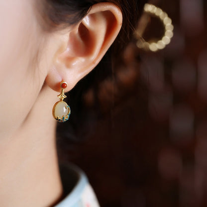 La Cerise Sur Le Gâteau Boucles D'oreilles En Argent Sterling Or Antique Hetian Jade Femme Été Style Chinois Rétro Marée Nationale Boucles D'oreilles Boucles D'oreilles 