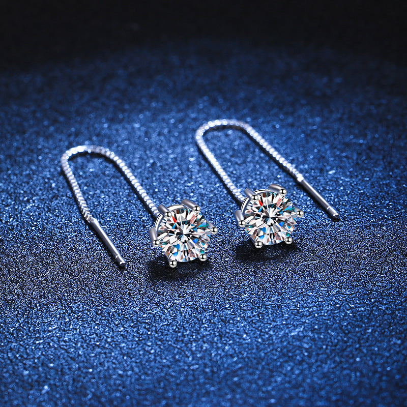 S925 Sterling Silver Ear Wire Plated Pt950 Moissanite Earrings 1 Carat Simple Classic Six-claw Moissanite Earrings Earrings