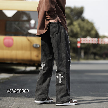 Jeans rétro à étiquetage croisé pour hommes 