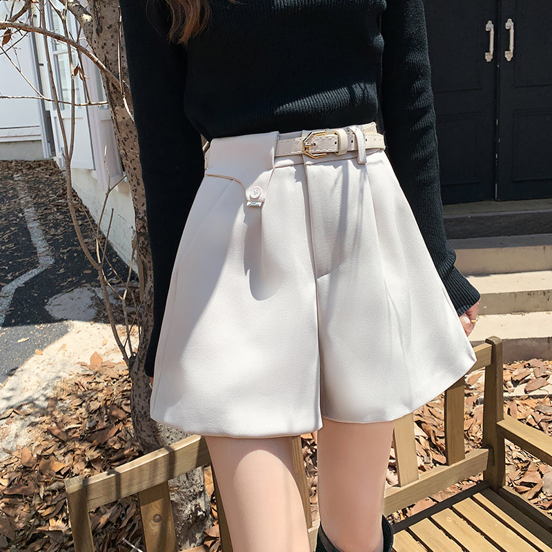 Khaki Suit Shorts Women's Autumn And Winter New High Waist A-line Loose Wide-leg Pants Casual All-match Outerwear Boots Pants