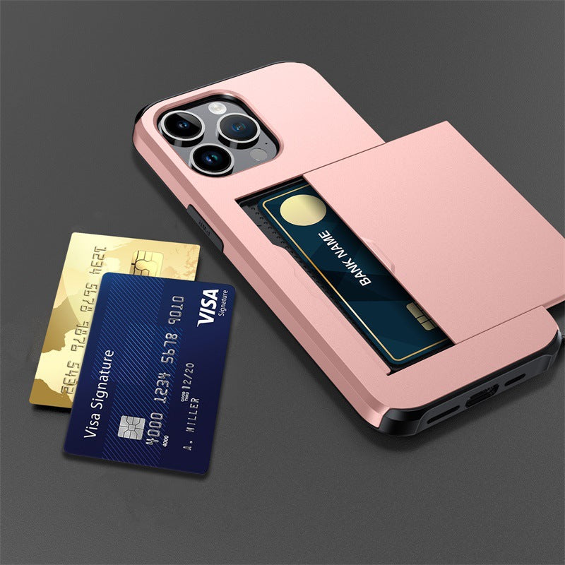 Suitable For IPhone15 Mobile Phone Case, Apple 13ProMax Slide Card, 14Plus Anti-fall Wallet Protective Cover