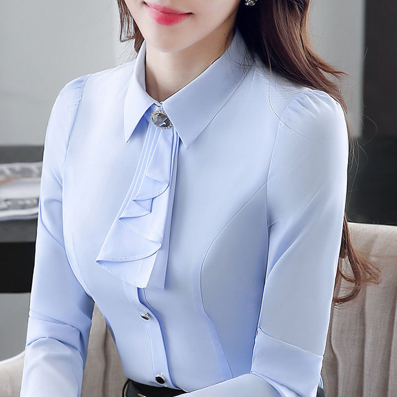 White Shirt Women's Professional Long-sleeved Slim Large Size Formal Slim Workwear Temperament Ladies Workwear White Shirt Inches