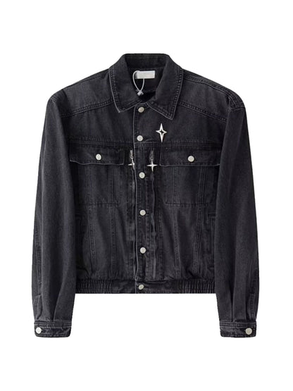 Veste en Denim avec épaulettes en métal pour hommes, ample, délavée, en détresse, rétro américain, courte, marque tendance, printemps et automne