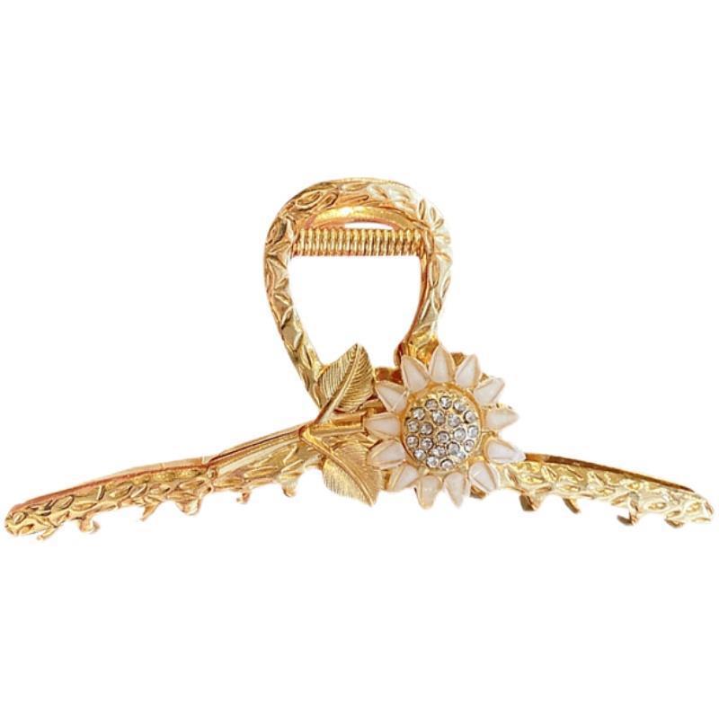 Temperament Sunflower Hairpin Female Disc Hair Summer Head Elegant Catch Shark Clip Large Metal Clip Headdress