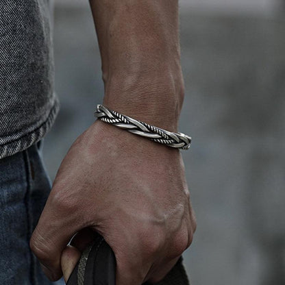 Bracelet torsadé tressé rétro européen et américain, en cuivre plaqué argent, Bracelet géométrique pour hommes, vente en gros 