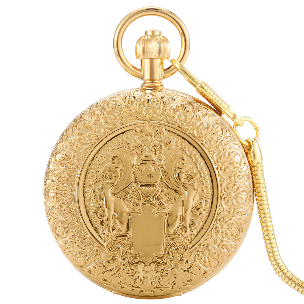 Double-sided Elk Carved Antique Pocket Watch