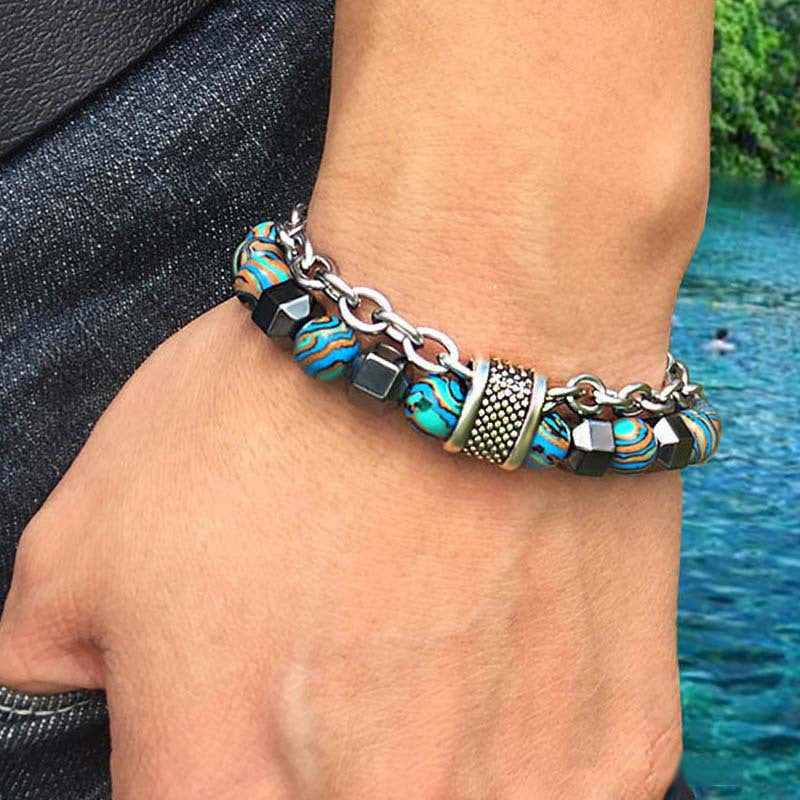 Men&#039;s Malachite Bracelet Metal Beaded Hip Hop New Fashion Bracelet Bracelet