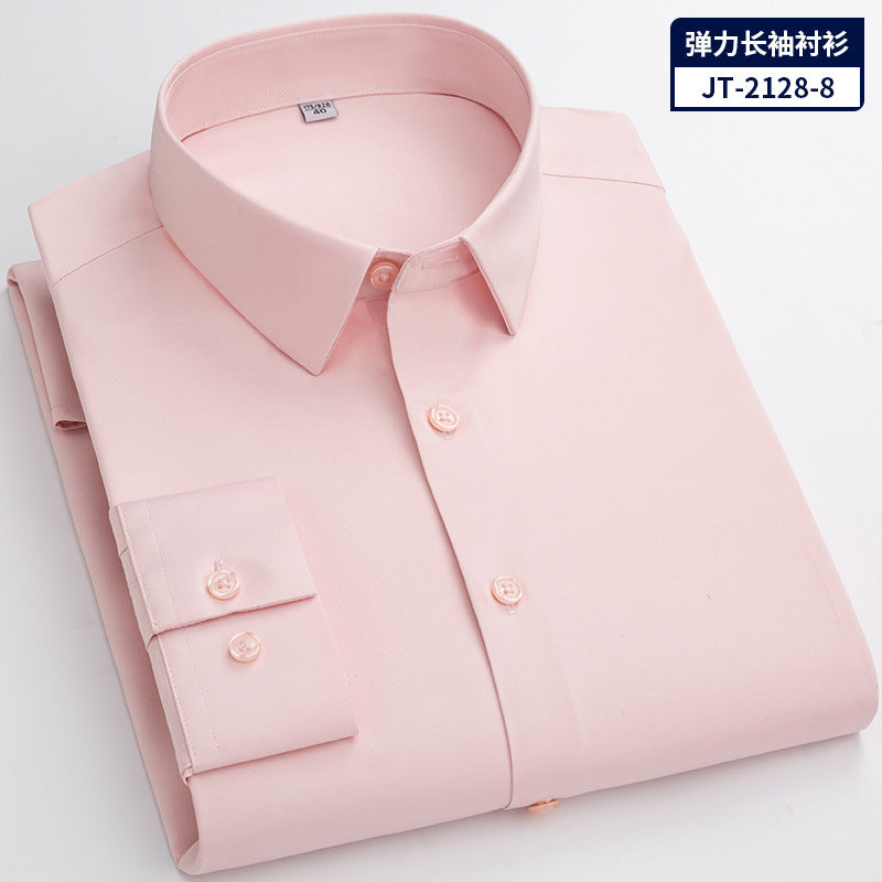 Stretch Silk Men's Shirt Long-sleeved New Solid Color Business Professional Overalls Work Shirt