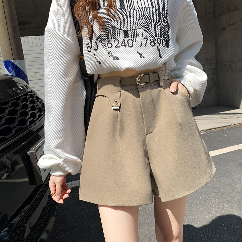 Khaki Suit Shorts Women's Autumn And Winter New High Waist A-line Loose Wide-leg Pants Casual All-match Outerwear Boots Pants