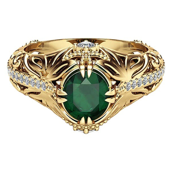 New Emerald-plated 14k Gold Ring European And American Luxury Simulation Diamond Engagement Ring