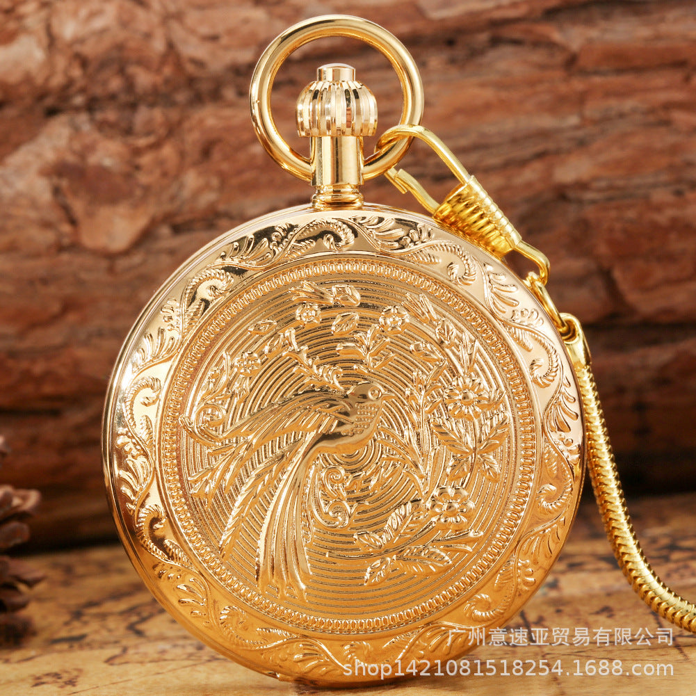 Double-sided Elk Carved Antique Pocket Watch