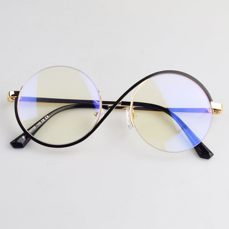 Qiyan Lower Half Frame Round Black Frame Myopia Glasses For Men And Women Niche Design Big Face Round Face Frame Anti-blue Light