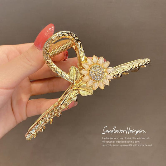 Temperament Sunflower Hairpin Female Disc Hair Summer Head Elegant Catch Shark Clip Large Metal Clip Headdress