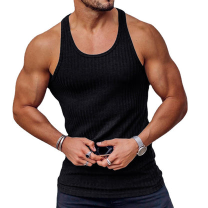 Gilet d'été tricoté à rayures verticales, Fitness, sport, auto-culture, gilet en forme de I pour hommes 