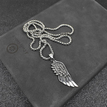 Collier ailes de plumes rétro Ins européen et américain pour homme, Hip-hop, personnalité Simple, Long pendentif, chaîne de pull assortie avec tout 