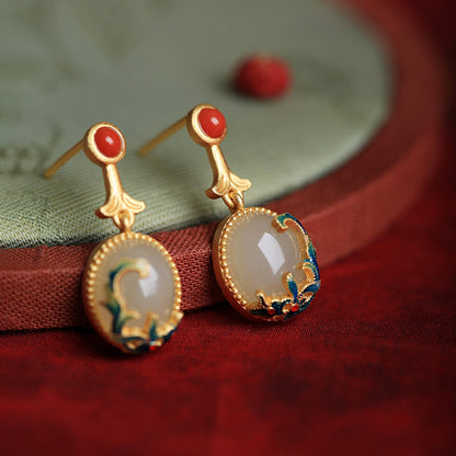 La Cerise Sur Le Gâteau Boucles D'oreilles En Argent Sterling Or Antique Hetian Jade Femme Été Style Chinois Rétro Marée Nationale Boucles D'oreilles Boucles D'oreilles 