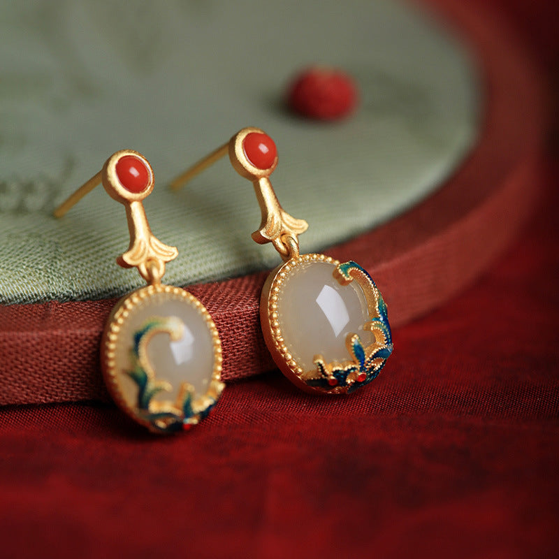 The Icing On The Cake Sterling Silver Ancient Gold Hetian Jade Earrings Female Summer Chinese Style Retro National Tide Earrings Earrings Earrings