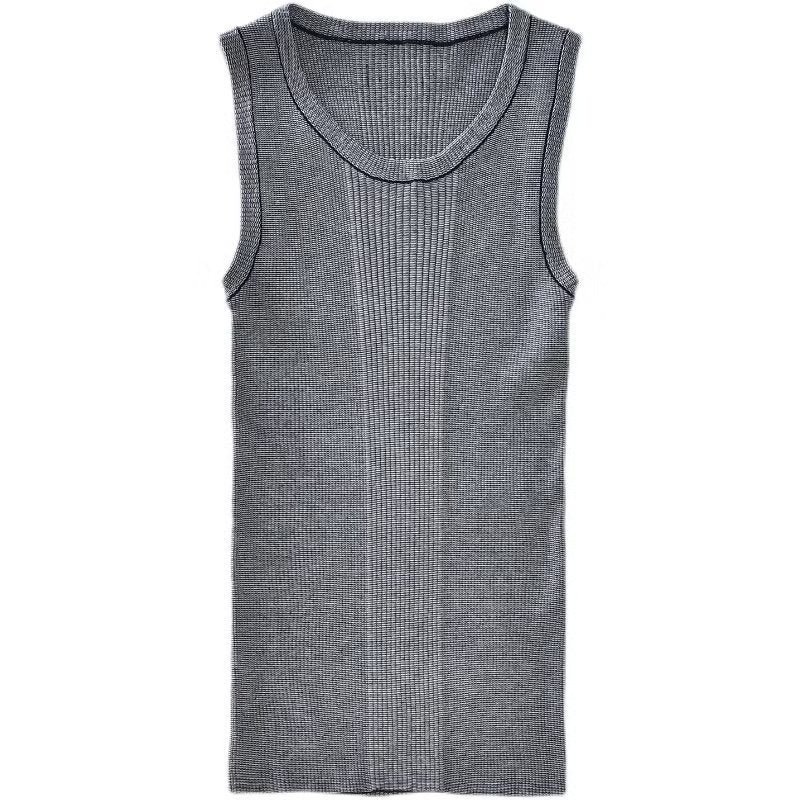 Retro Sports Fitness Outer Wear Men's Solid Color Bottoming Knitted Vest Male Youth Summer