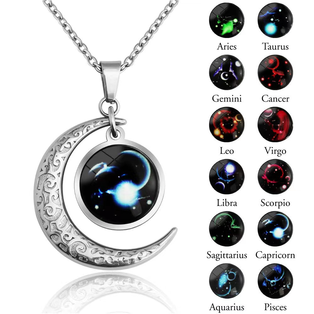 Fashion Personality Trend Twelve Constellations Starry Sky Luminous Necklace