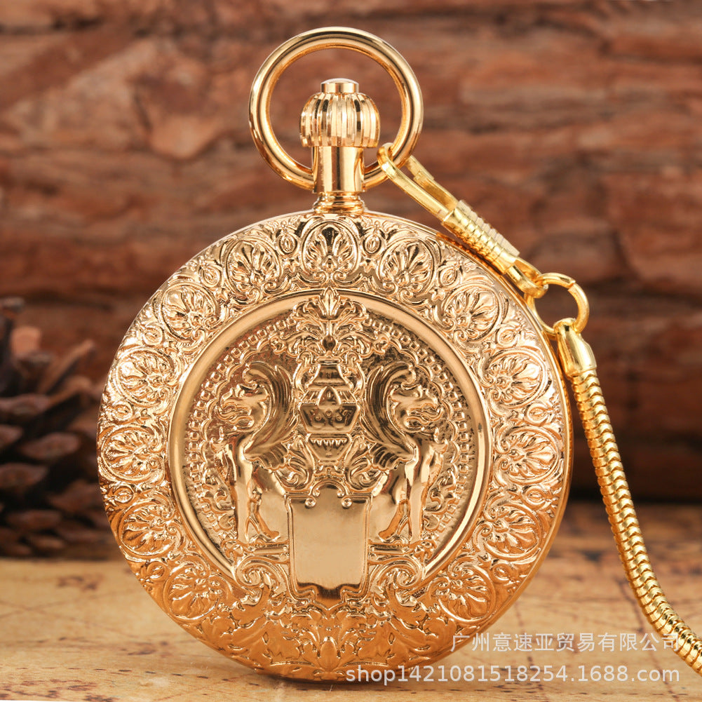 Double-sided Elk Carved Antique Pocket Watch