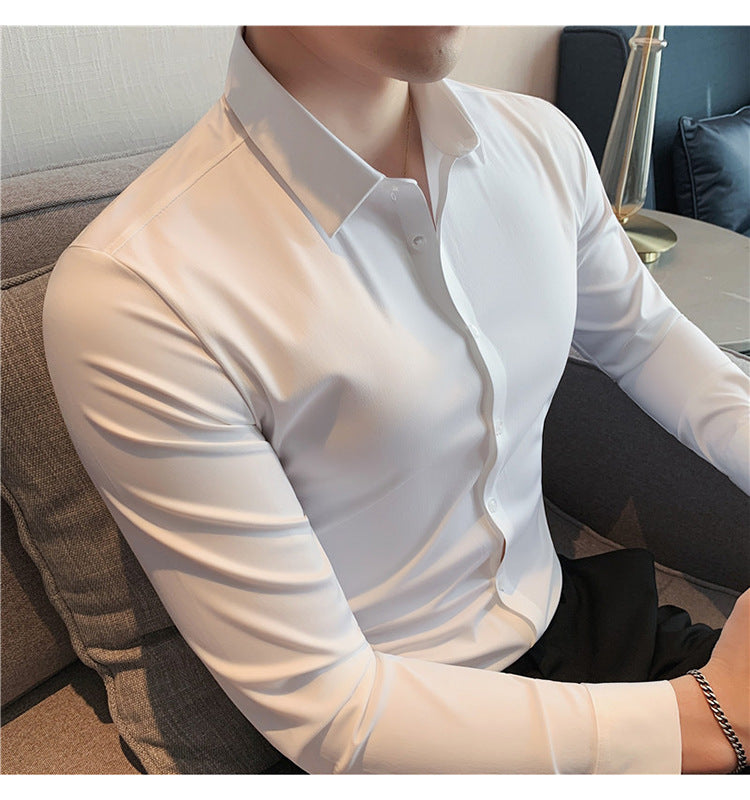 Stretch Silk Men's Shirt Long-sleeved New Solid Color Business Professional Overalls Work Shirt