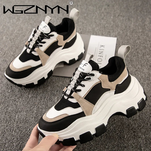 Brand Women Chunky Sneakers Vulcanize Shoes Korean Fashion New Female Black White Platform Thick Sole Sneaker Casual Shoes Woman